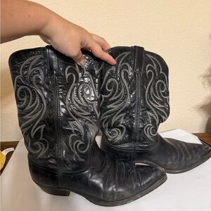 Vintage Code West Black Leather Cowboy Western Pull On Mens Boots Size 10M